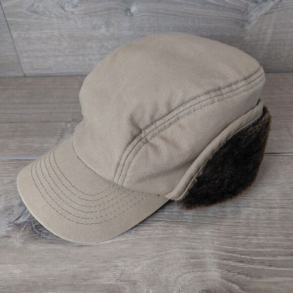 Broner Trapper Hat Mens Size L Brown Canvas Hunting Cap Fur Ear Flaps Outdoor - Picture 3 of 7